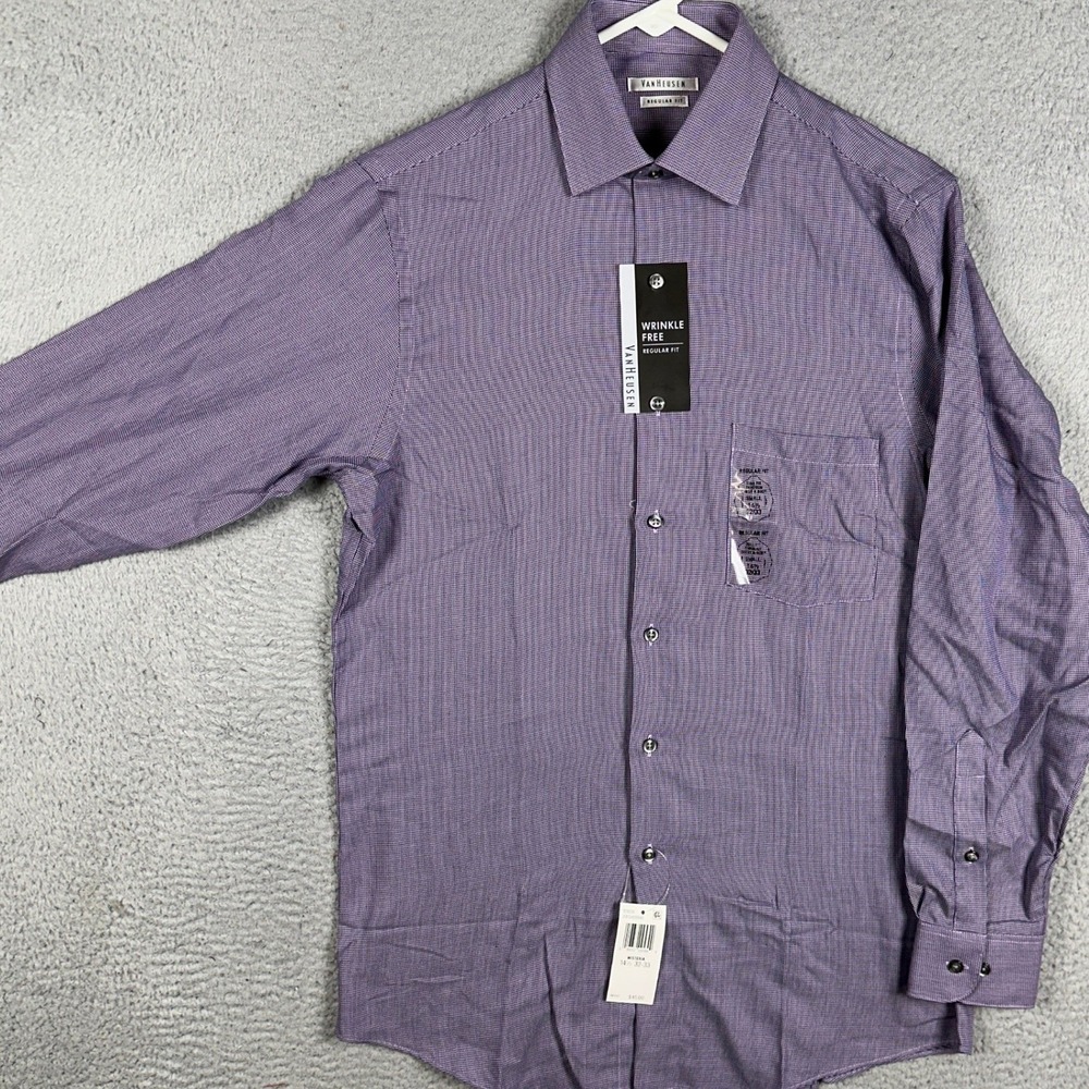 NEW Van Heusen Shirt Mens 14.5 32-33 Purple Regular Fit Dress Check Button up‎